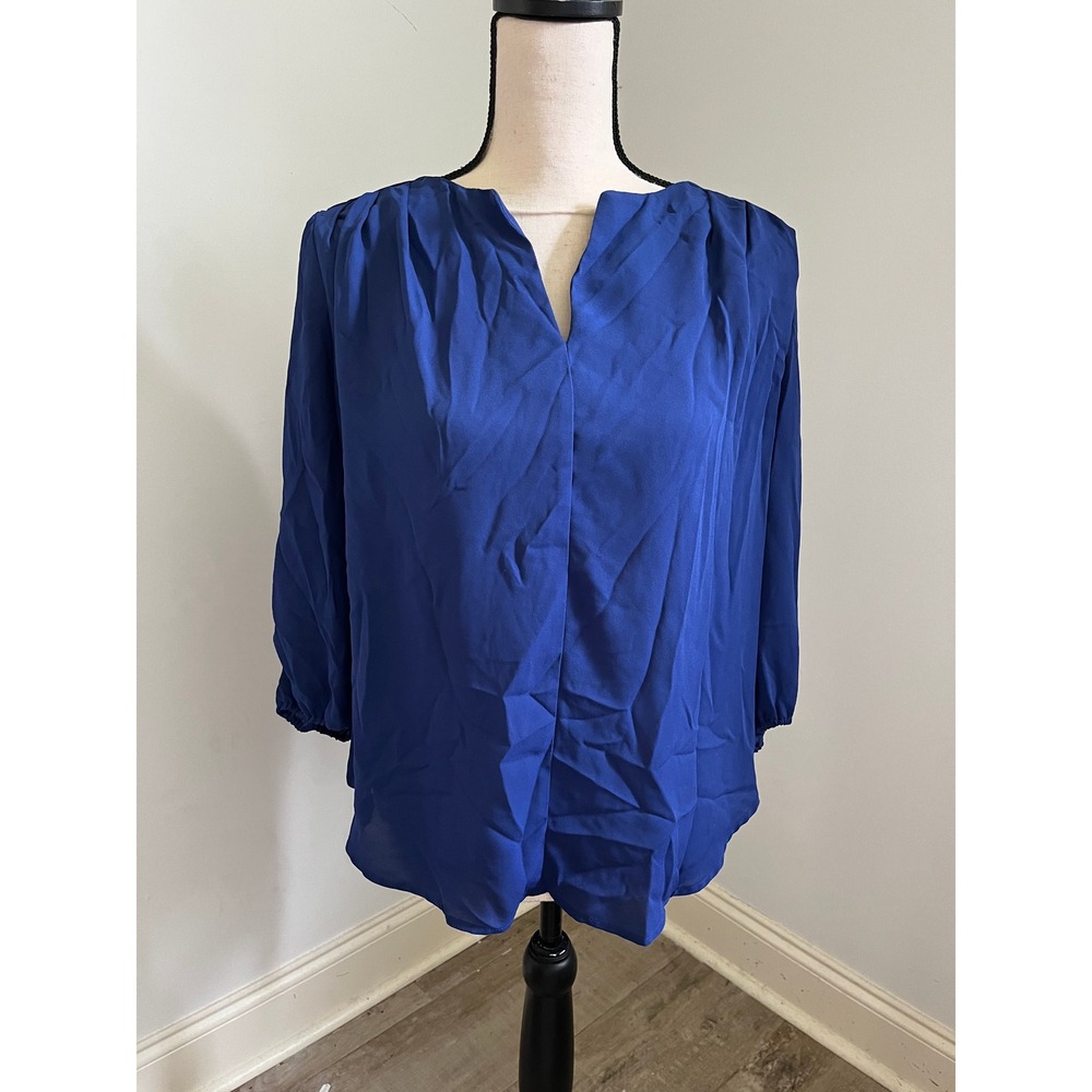 Royal Blue Split Neck Blouse sz Small Long‎ Sleeve Cobalt Airy Office Minimalist